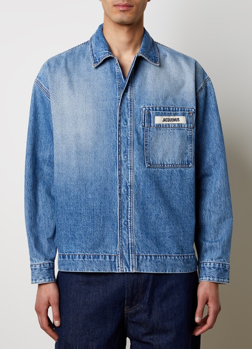 Jacquemus Regular fit overshirt van denim met logo - detail indigo