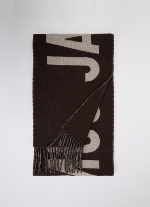 Jacquemus Sjaal van wol met franjes en logoprint 180 x 35 cm