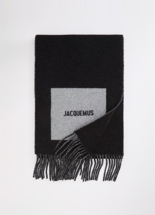 Jacquemus Sjaal van wol met logoprint 190 x 30 cm - voorkant 2 zwart