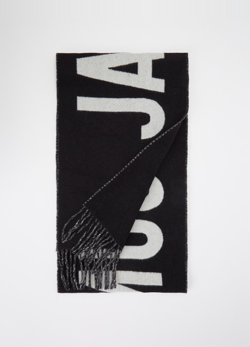 Jacquemus Sjaal van wol met logoprint 200 x 35 cm - voorkant 2 zwart