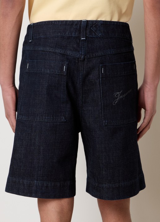 Jacquemus Straight fit korte broek van denim met donkere wassing - achterkant 3 indigo