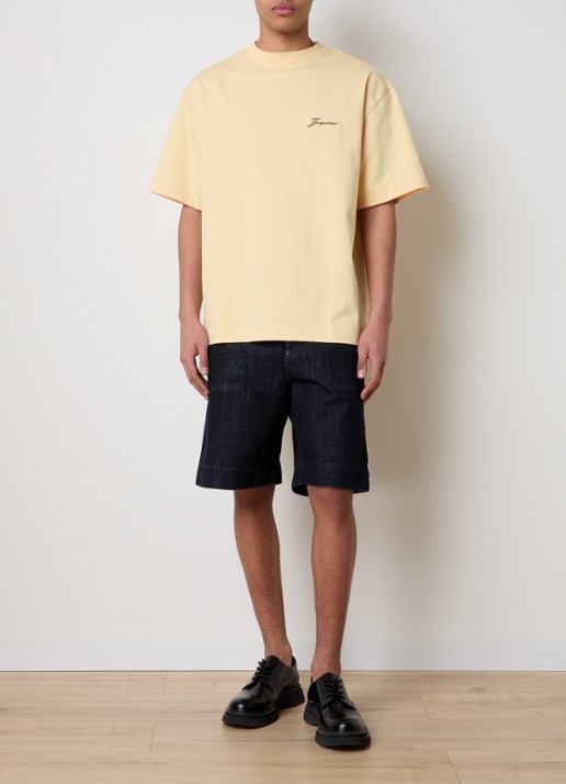 Jacquemus Straight fit korte broek van denim met donkere wassing - voorkant 5 indigo