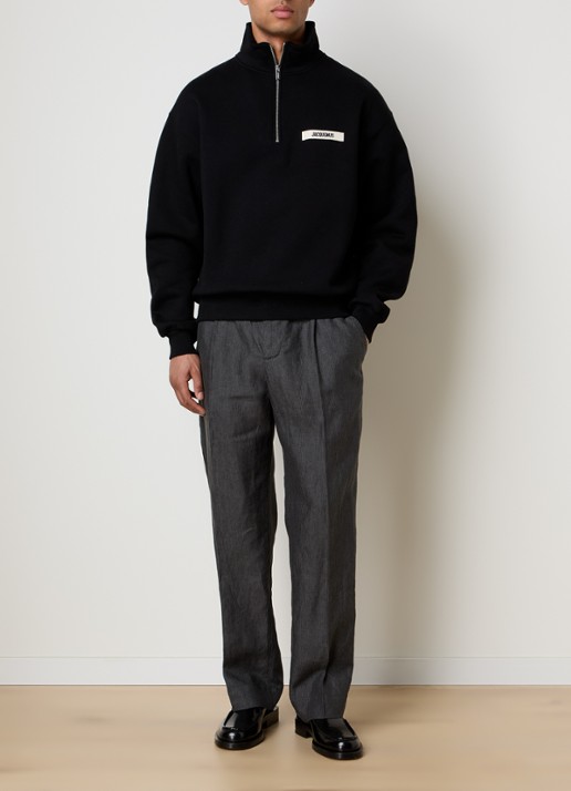 Jacquemus Sweater met logo en halve rits - voorkant 3 zwart