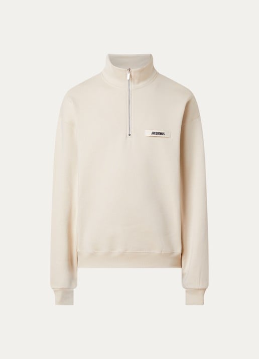 Jacquemus Sweater met logo en halve rits - voorkant 4 zand