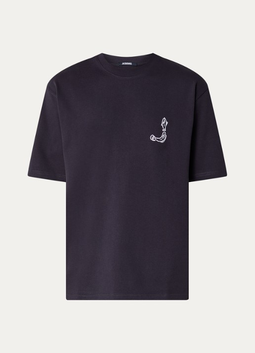 Jacquemus T-shirt met logo- en backprint - voorkant 4 donkerblauw