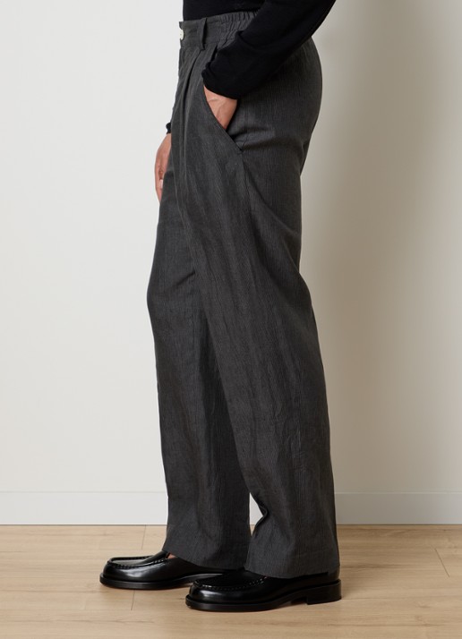 Jacquemus Tapered fit pantalon van linnen met streepprint - detail 2 donkergrijs