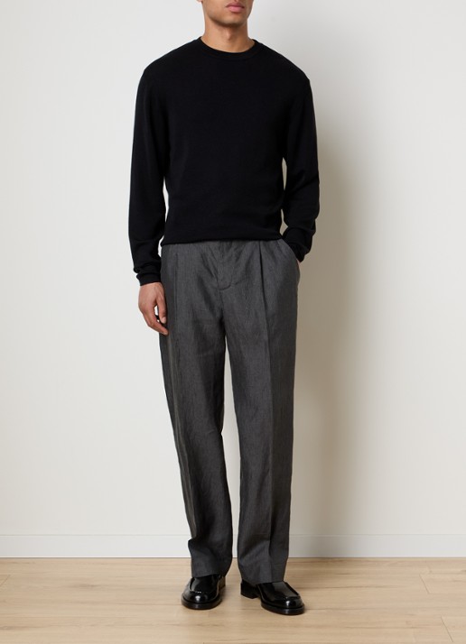 Jacquemus Tapered fit pantalon van linnen met streepprint - voorkant 6 donkergrijs