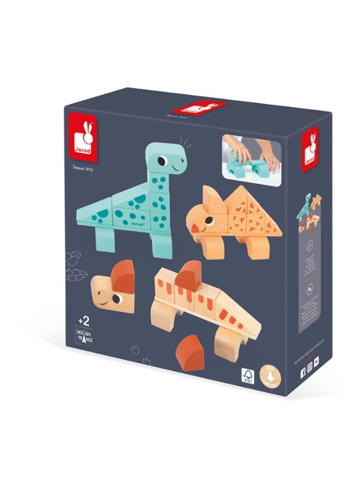 Janod Cubicosaurus blokkenset van hout - voorkant 3 multicolor