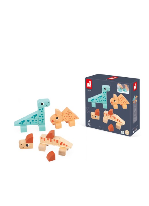 Janod Cubicosaurus blokkenset van hout - voorkant 4 multicolor