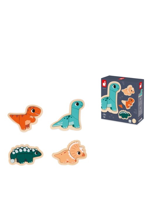 Janod Dino 4 moeilijkheden puzzelset - voorkant 2 multicolor