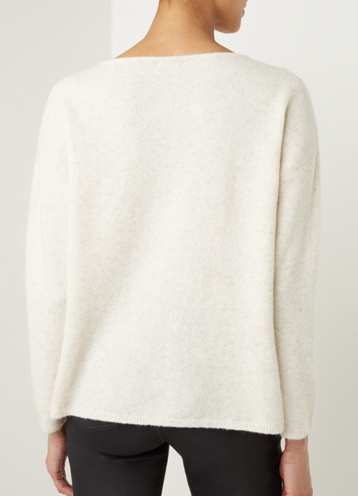 JcSophie Goldcorn fijngebreide pullover in wolblend met V-hals - achterkant 2 beige