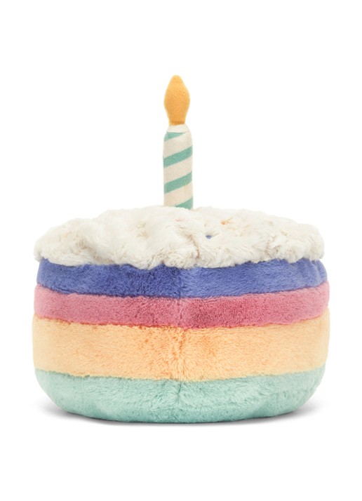 Jellycat Amuseables Rainbow Birthday Cake knuffel 15 cm - achterkant 2 blauw
