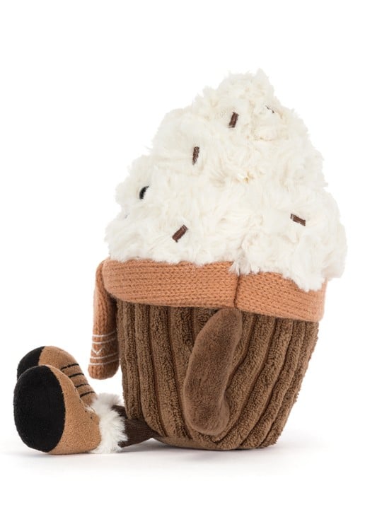 Jellycat Amuseables Scarffles Hot Chocolate knuffel 19 cm - voorkant 3 beige