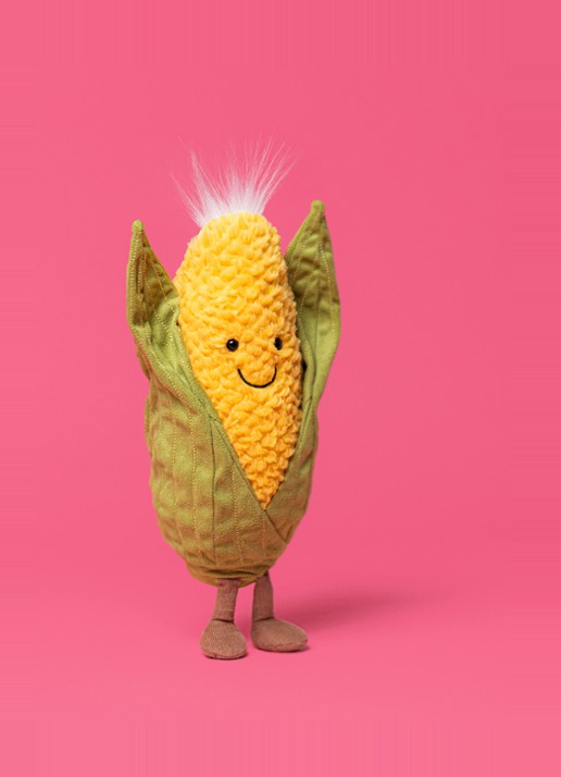 Jellycat Amuseables Sweetcorn knuffel 27 cm - detail geel