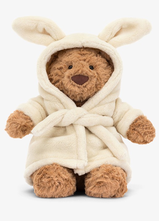Jellycat Bartholomew Bear Bathrobe Outfit knuffel 26 cm - voorkant 2 donkerbeige