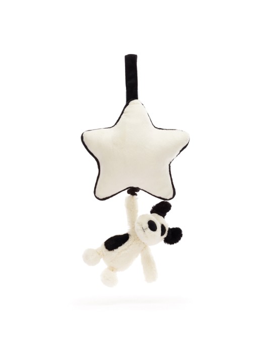 Jellycat Bashful Black & Cream Puppy Musical Pull knuffel 30 cm - detail 2 creme
