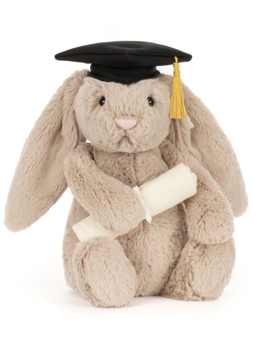 Jellycat Bashful Bunny Graduation Outfit knuffel 31 cm - voorkant 2 beige