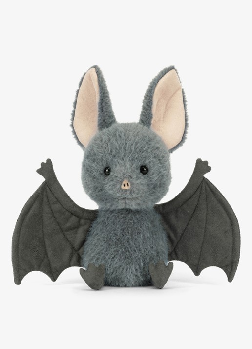 Jellycat Broox Bat knuffel 18 cm - voorkant 2 donkergrijs