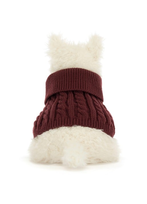 Jellycat Munro Scottie Dog Winter Jumper Outfit - achterkant 4 beige