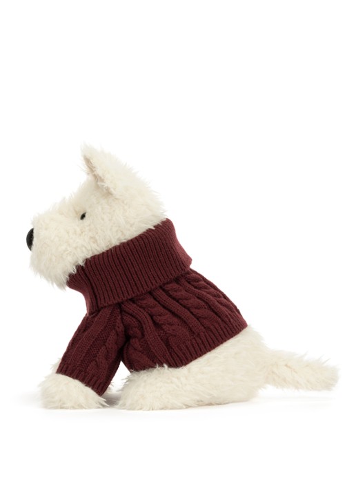 Jellycat Munro Scottie Dogwinter Jumper knuffel 25 cm - detail beige