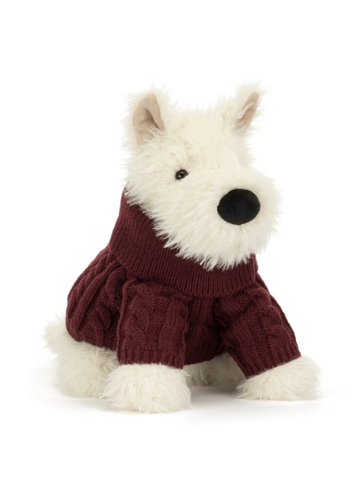Jellycat Munro Scottie Dogwinter Jumper knuffel 25 cm - voorkant 4 beige