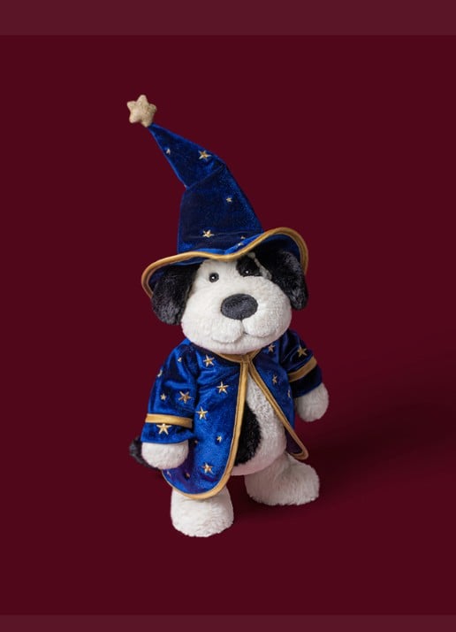 Jellycat Rufferty Puppy Wizard Outfit knuffel 31 cm - voorkant 7 donkerblauw