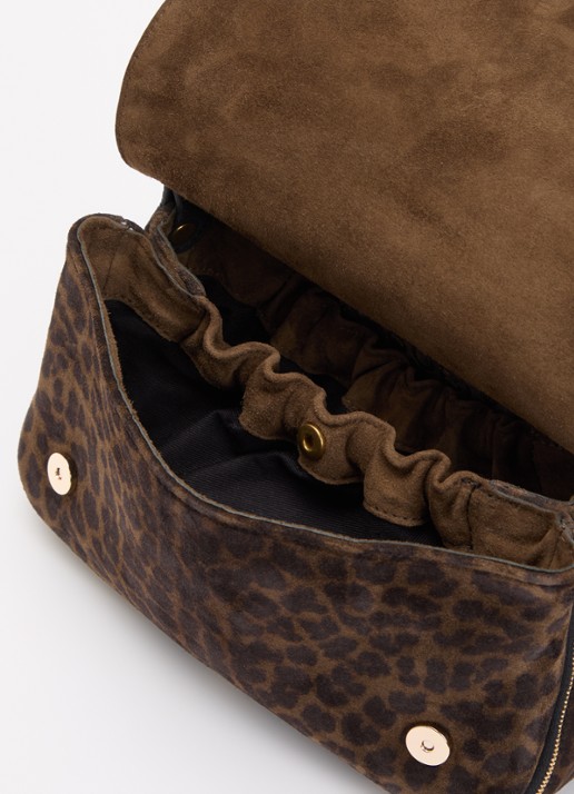 Jérôme Dreyfuss Bobi crossbodytas van kalfssuède met panterprint - detail 3 donkerkhaki