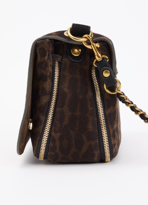 Jérôme Dreyfuss Bobi crossbodytas van kalfssuède met panterprint - detail 4 donkerkhaki