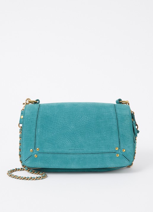 Jérôme Dreyfuss Bobi crossbodytas van suède met crocostructuur - voorkant 5 zeegroen
