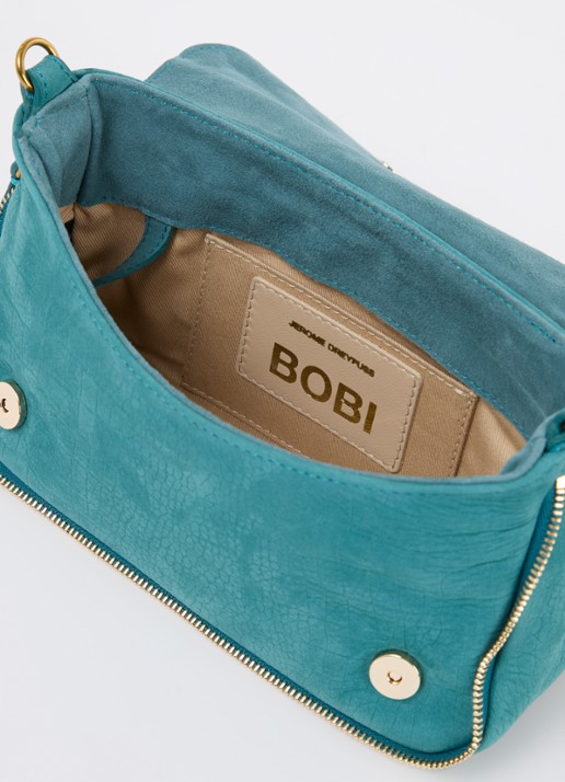 Jérôme Dreyfuss Bobi S crossbodytas van suède met crocostructuur - detail turquoise