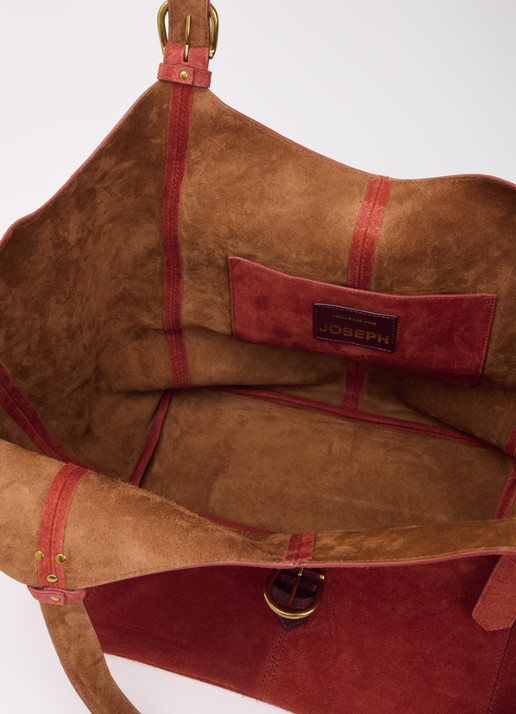 Jérôme Dreyfuss Joseph M schoudertas van kalfssuède met uitneembaar etui - detail steenrood