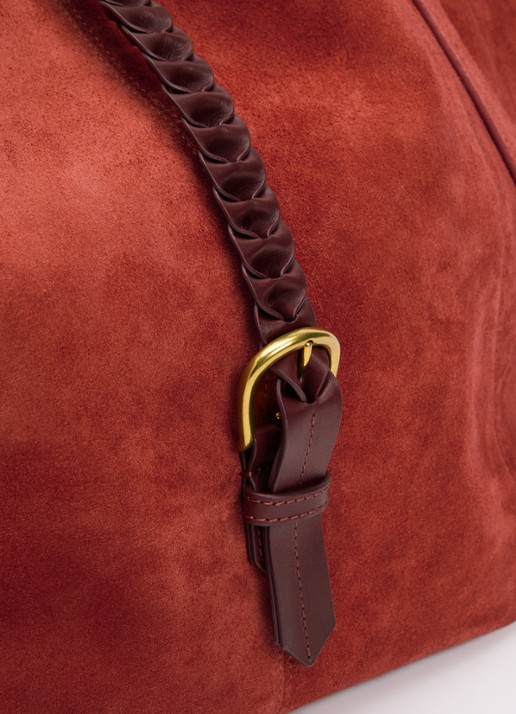 Jérôme Dreyfuss Joseph M schoudertas van kalfssuède met uitneembaar etui - detail 3 steenrood