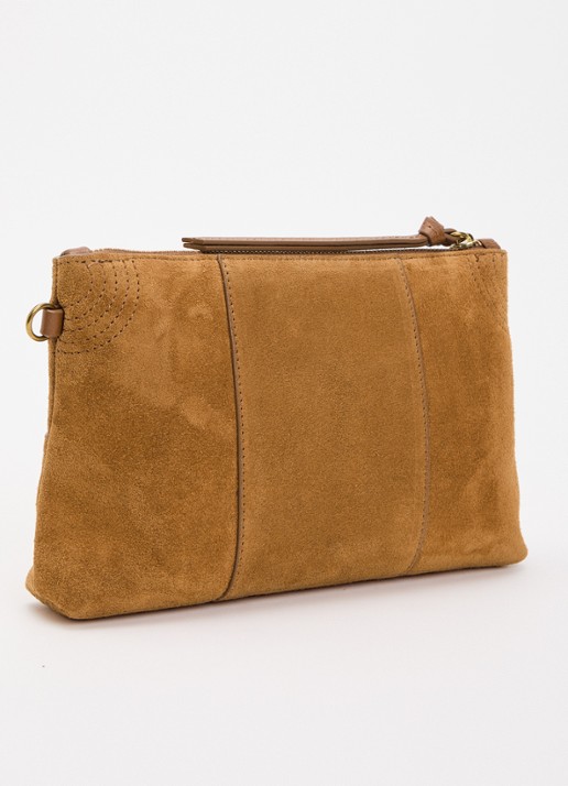 Jérôme Dreyfuss Lucky clutch van kalfssuède - achterkant 6 cognac