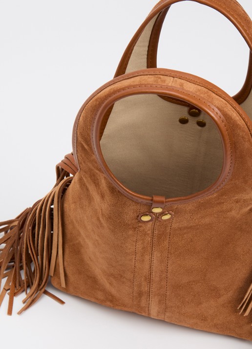 Jérôme Dreyfuss Paco handtas van kalfssuède met franjes - detail 4 camel