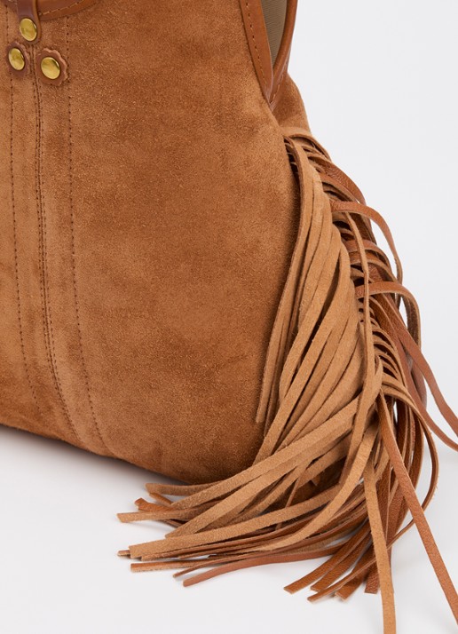 Jérôme Dreyfuss Paco handtas van kalfssuède met franjes - detail 6 camel