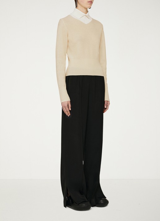 Jil Sander Fijngebreide trui in wolblend - detail 4 lichtgeel