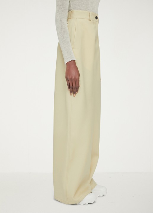 Jil Sander High waist wide leg pantalon van wol - detail 6 creme