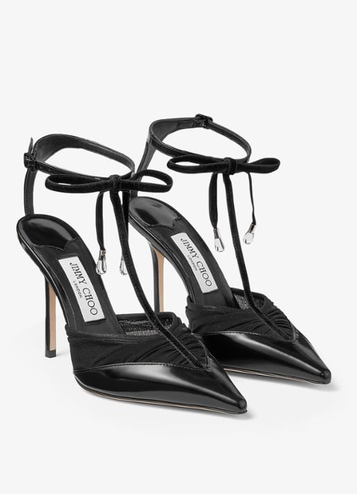 Jimmy Choo Afia/Mesh 100 sandalette van lamsleer met mesh details - voorkant 2 zwart
