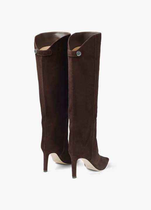 Jimmy Choo Alizze 85 overknee laars van lamssuède - achterkant 2 bruin