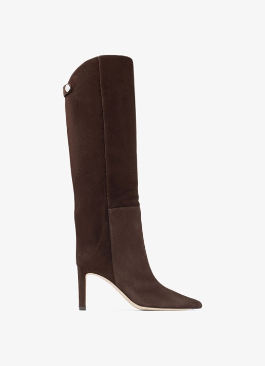 Jimmy Choo Alizze 85 overknee laars van lamssuède - voorkant 3 bruin