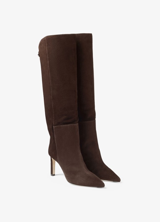 Jimmy Choo Alizze 85 overknee laars van lamssuède - voorkant 4 bruin