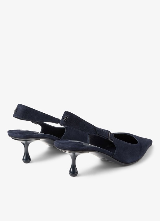 Jimmy Choo Amel 50 slingback van geitensuède - achterkant 3 donkerblauw