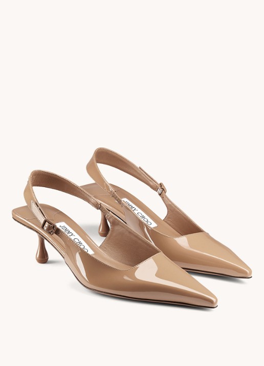 Jimmy Choo Amel 50 slingback van lakleer - voorkant 5 zand