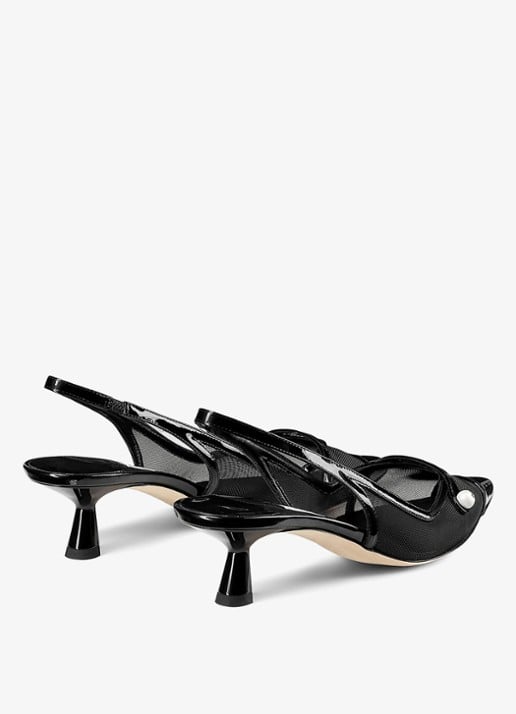 Jimmy Choo Amita 45 slingback van lakleer met mesh details - achterkant zwart