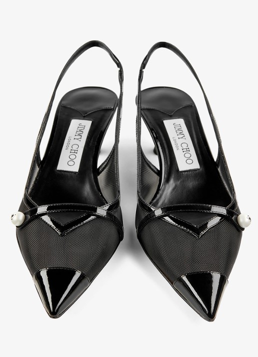 Jimmy Choo Amita 45 slingback van lakleer met mesh details - detail 2 zwart