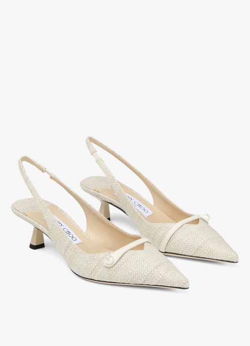 Jimmy Choo Amita 45 slingback van raffia met leren details - detail beige
