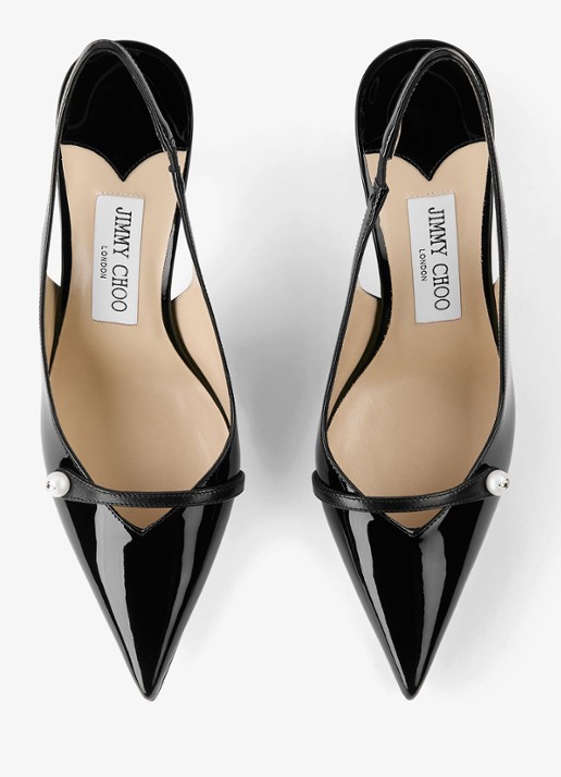 Jimmy Choo Amita 85 slingback van lakleer - detail zwart