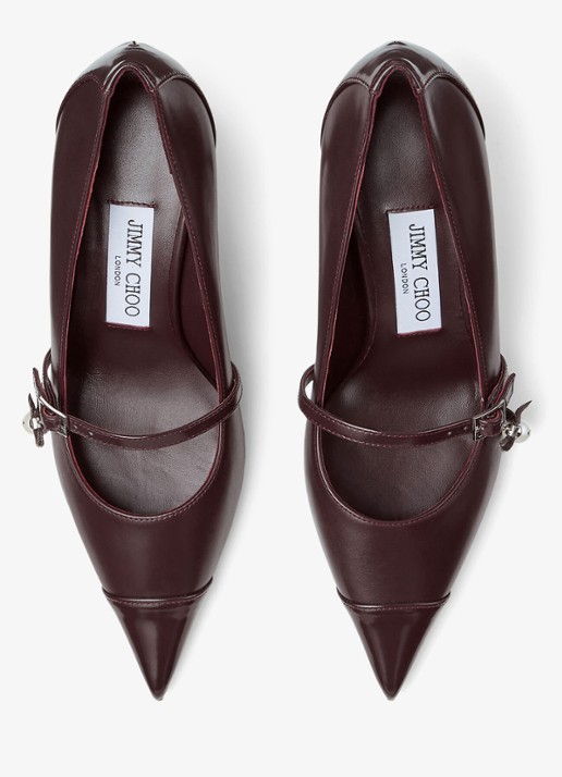 Jimmy Choo Aren 65 pump van kalfsleer - detail bordeauxrood