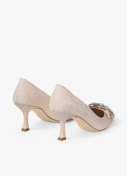 Jimmy Choo Auria 70 pump met glitter - achterkant goud