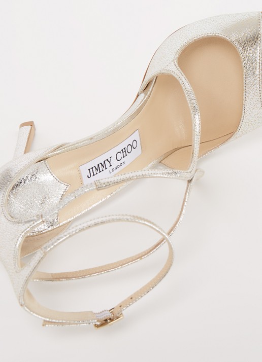 Jimmy Choo Azia 95 sandalette van leer met metallic finish - detail 4 zilver